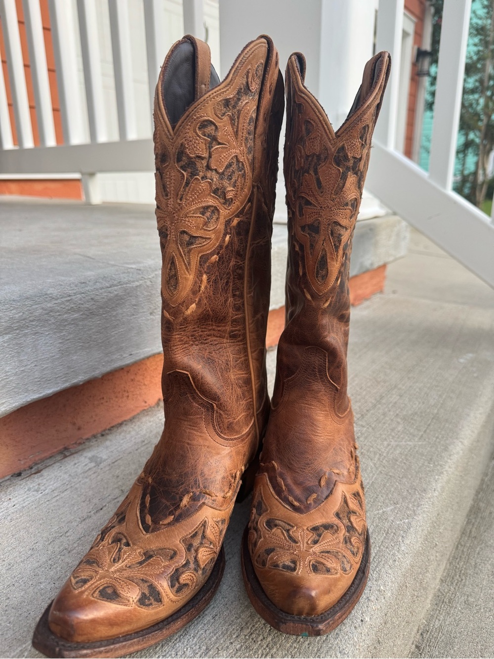 Lane Leopard Cutout Leather Cowboy Boots Brown Size 8 - Picture 8 of 13